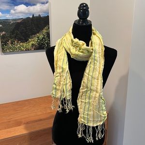Yellow striped cotton scarf with silver metallic threads